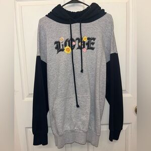 Gray and Black Hoodie with Floral LOVE Design